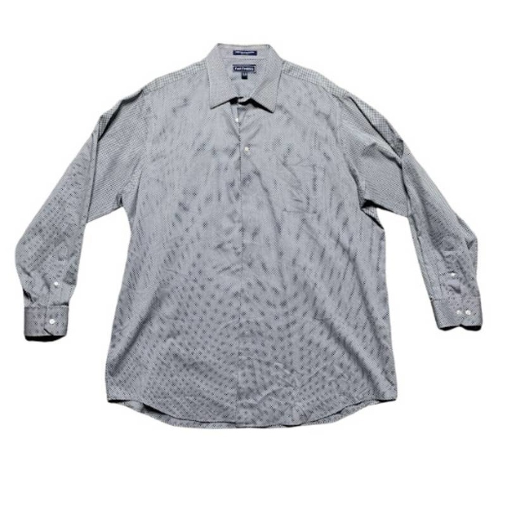 NWOT Paul Fredrick Gray Men Houndstooth Cotton Button Down Shirt Size 18 Neck